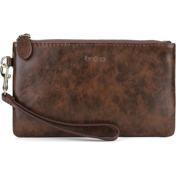 Women's Genuine Italian Leather Wristlet Crazy Horse Leather Brown - Picture 1 of 5